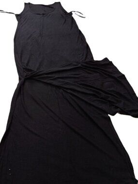 Warehouse Maxi Tank Dress Size 14 Black Tshirt Stretch Fabric Side Vents *Flaws*